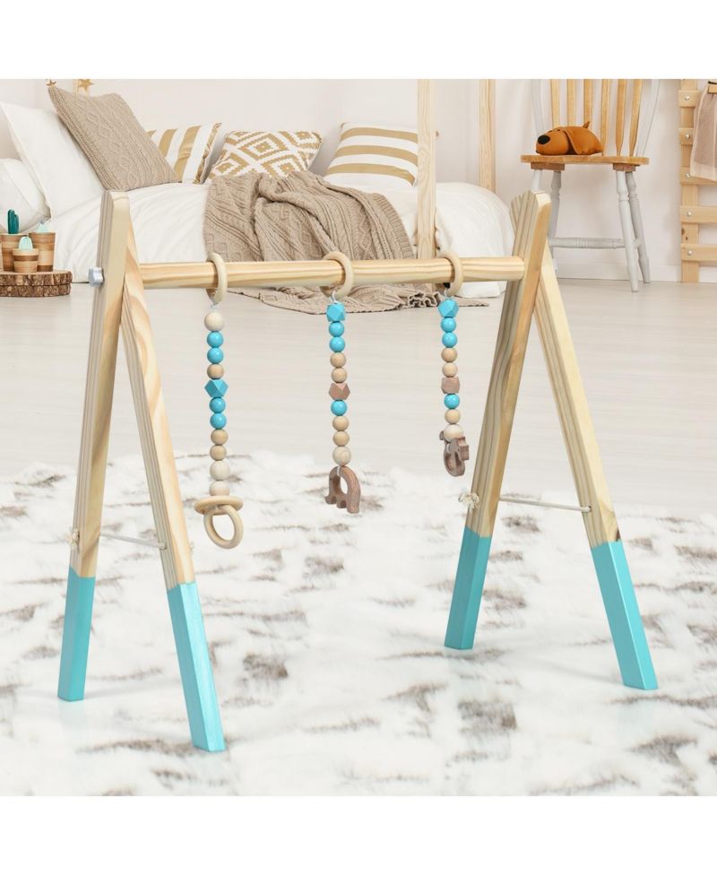 Baby Wooden Play Gym with 3 Hanging Toys Activity Center for Tummy Time and Play