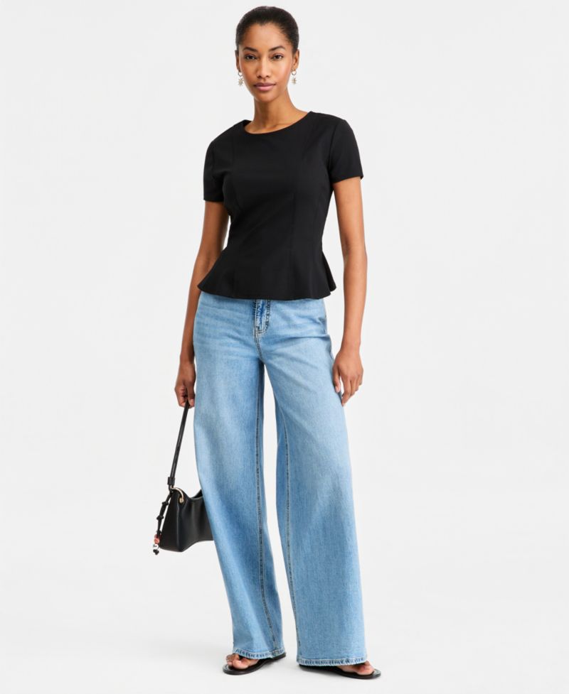 Women's Princess Seam Short-Sleeve Ponte Top