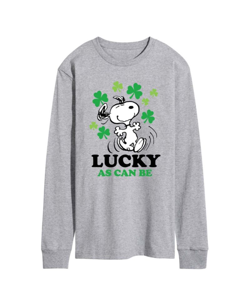 Men's Peanuts Snoopy Lucky as can be St. Patrick's Day Long-Sleeve Graphic T-Shirt