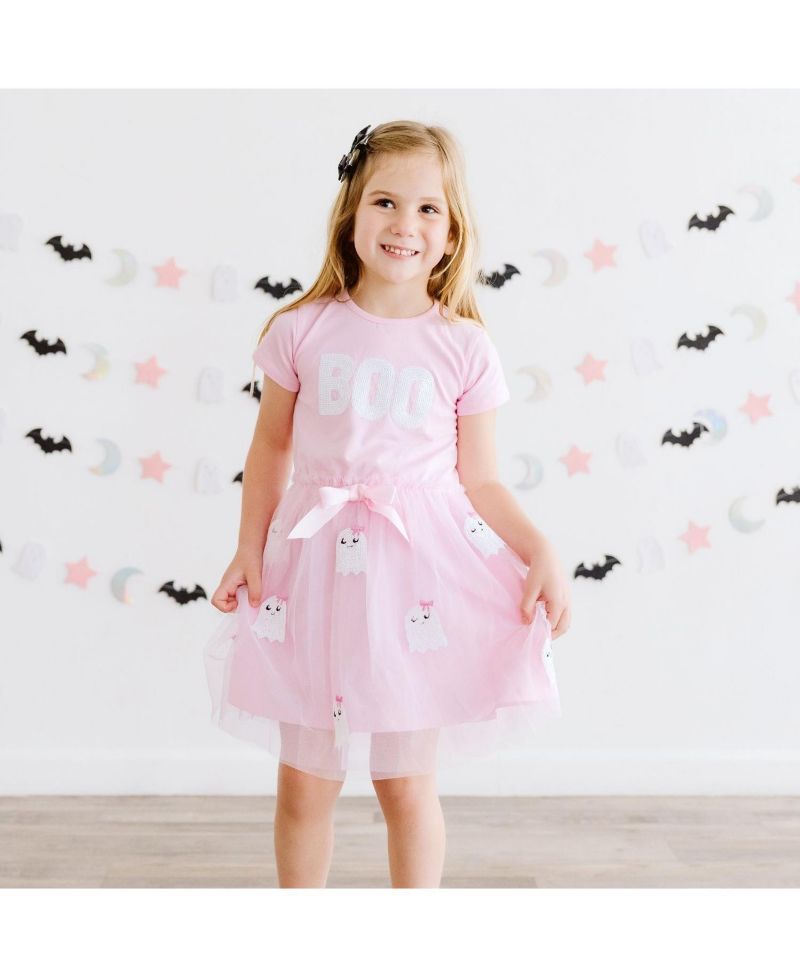 Girls' 4-16 Boo Halloween Sequin Patch Tulle Tutu Dress