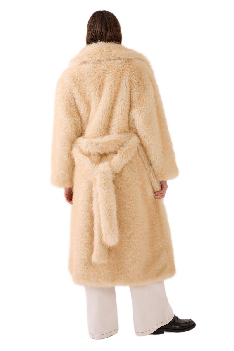 Women's Belted Tipped Faux Fur Coat