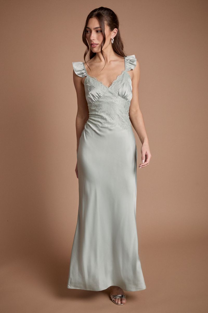 Women's Lace Trim Cami Button Maxi Dress