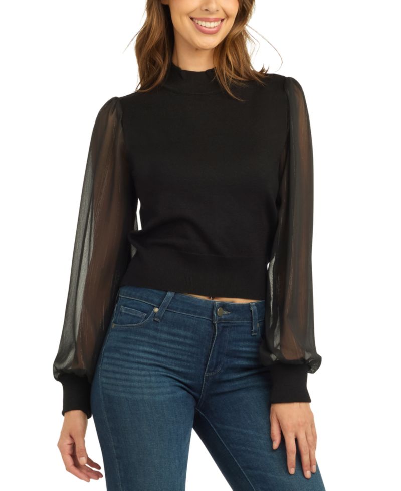 Juniors' Mock Neck Long-Sleeve Pullover Sweater