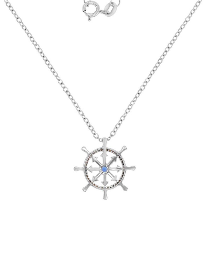 Diamond Accent & Created Blue Sapphire Rudder Necklace in Rhodium Over Sterling Silver