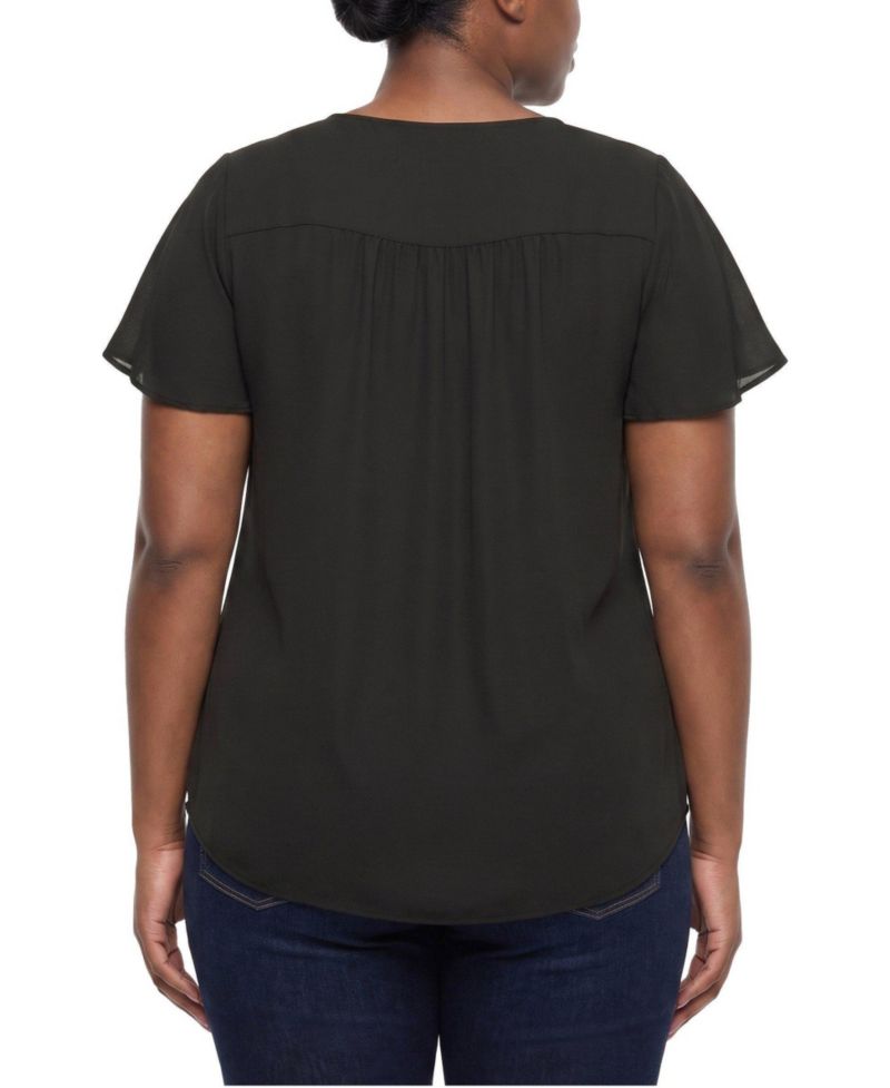 Plus Size Harper V-Neck Short-Flutter-Sleeves Georgette Blouse