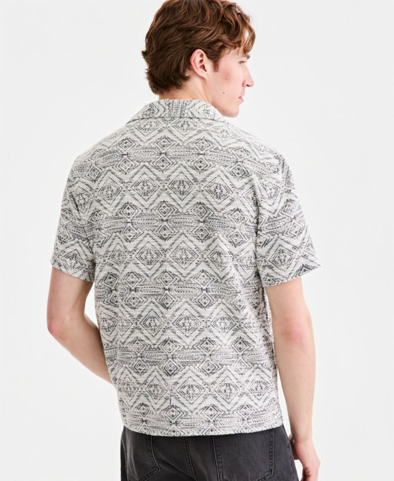 Men's Knit Medallion-Print Camp Shirt
