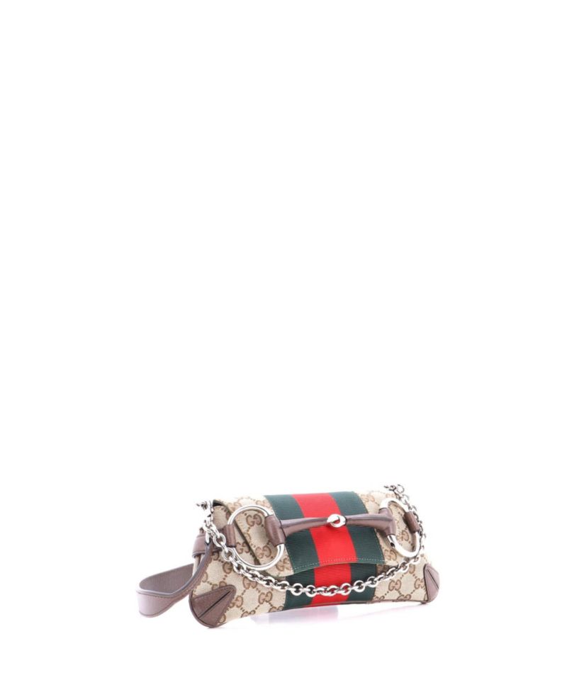 Small Horsebit NM Web Chain Clutch GG Canvas
