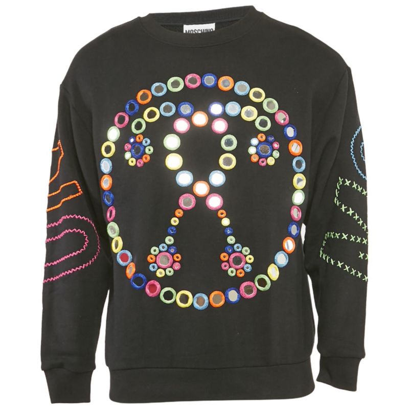 Men's Couture Black Mirror Embroidered Cotton Crew Neck Sweatshirt