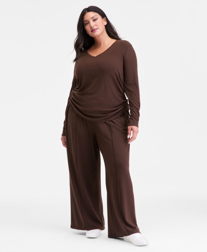 Plus Size Ribbed Wide-Leg Drawstring Pants