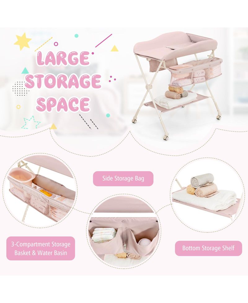 Infant Diaper Changing Table with Water Basin and Wheels