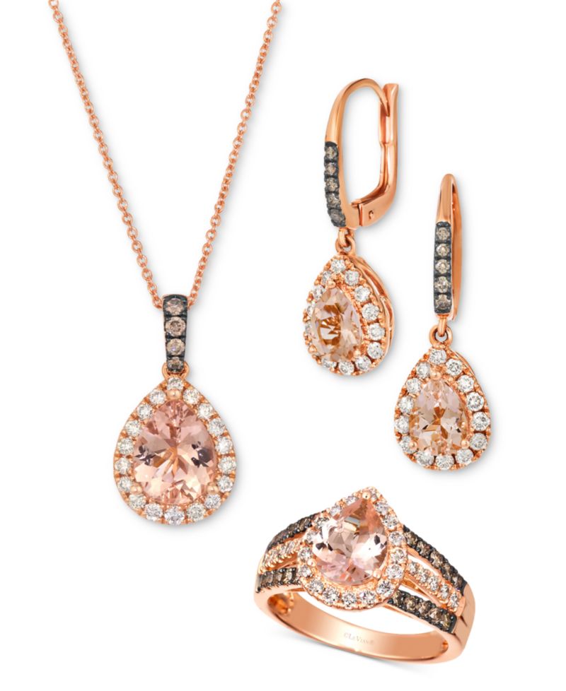 Peach Morganite (1-1/10 ct. t.w.), Nude Diamond (1/4 ct. t.w.) & Chocolate Diamond (1/20 ct. t.w.) Pendant 20" Adjustable Necklace in 14k Strawberry Gold