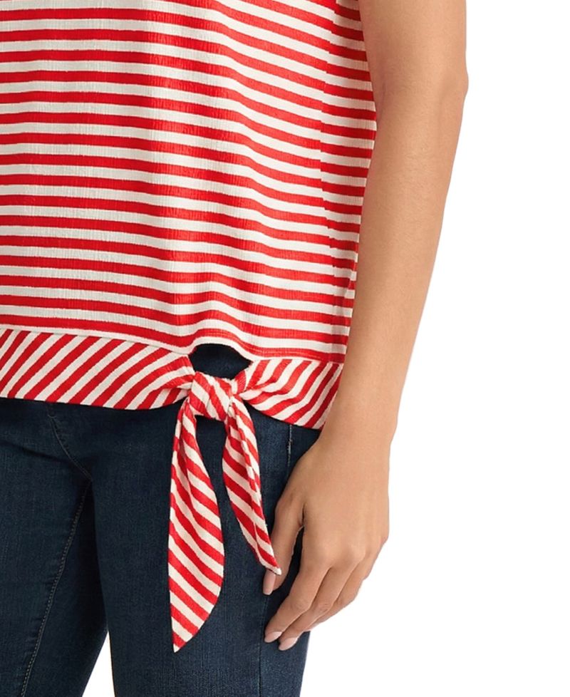 Petite Short-Sleeve Striped Side-Tie Boat Neck T-Shirt