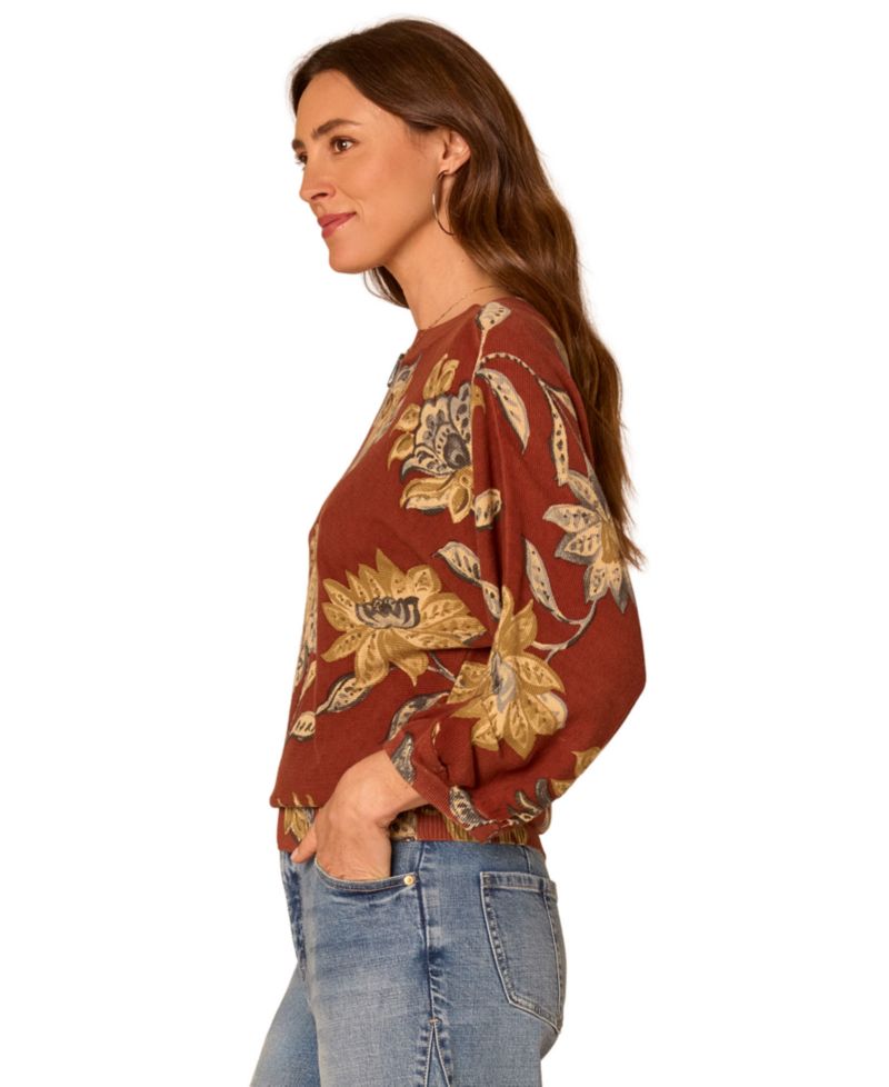 Petite Floral-Print Dolman-Sleeve Sweater