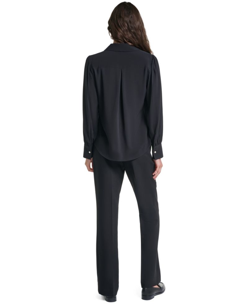 Petite Long-Sleeve Collared Blouse