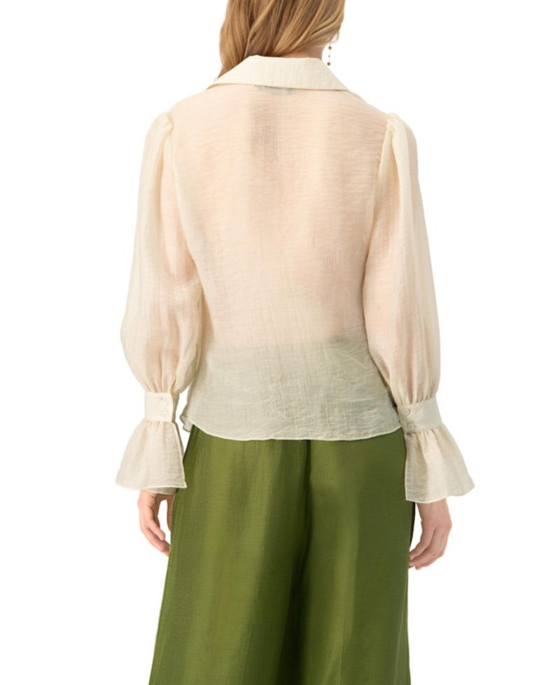 Women's See-Through Long Sleeve Shirt With Wide Cuffs