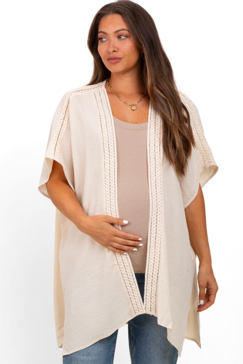 Women's Cream Crochet Trim Rustic Cover Up