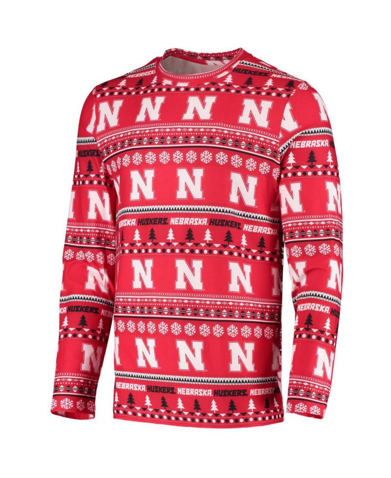 Men's Scarlet Nebraska Huskers Ugly Sweater Knit Long Sleeve Top and Pant Set