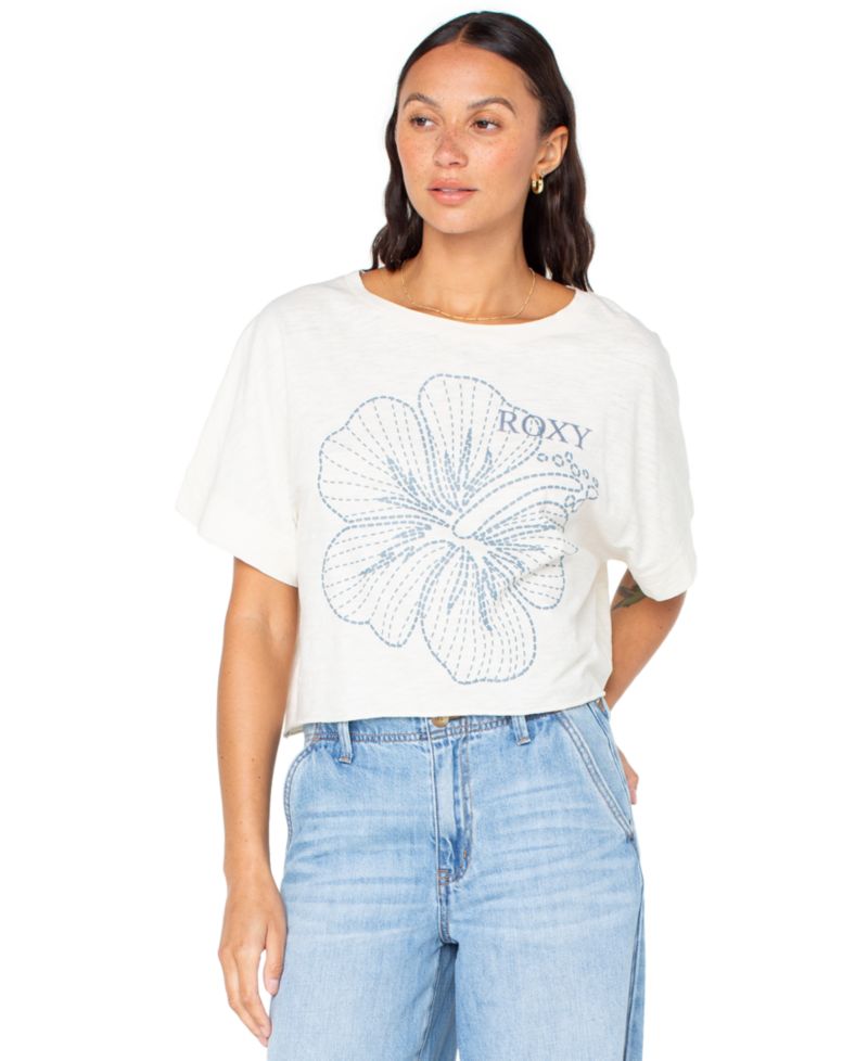 Women's Stitched Bloom Cropped Cotton T-Shirt