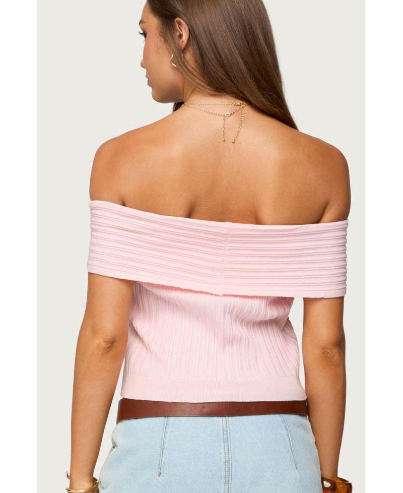 Womens Blythe Ribbed Knit Fold Over Top