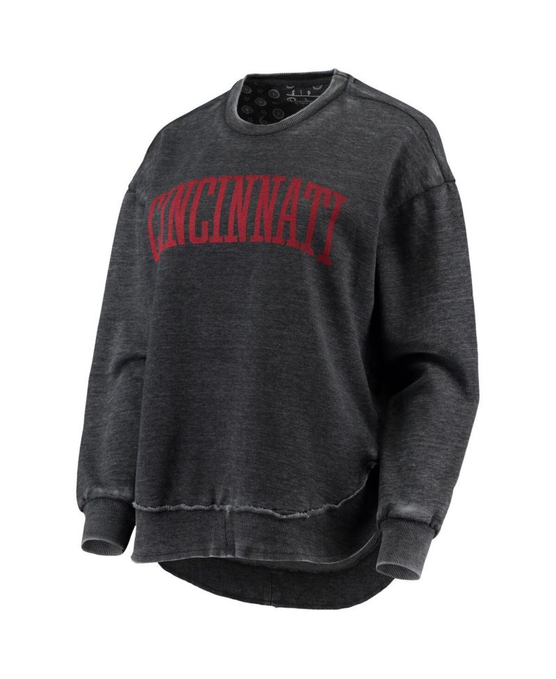 Women's Black Distressed Cincinnati Bearcats Vintage-Like Wash Pullover Sweatshirt