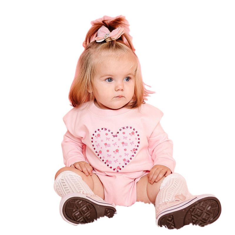 Baby Girls Dainty Rose Pearl Heart Patch Long Sleeve Romper