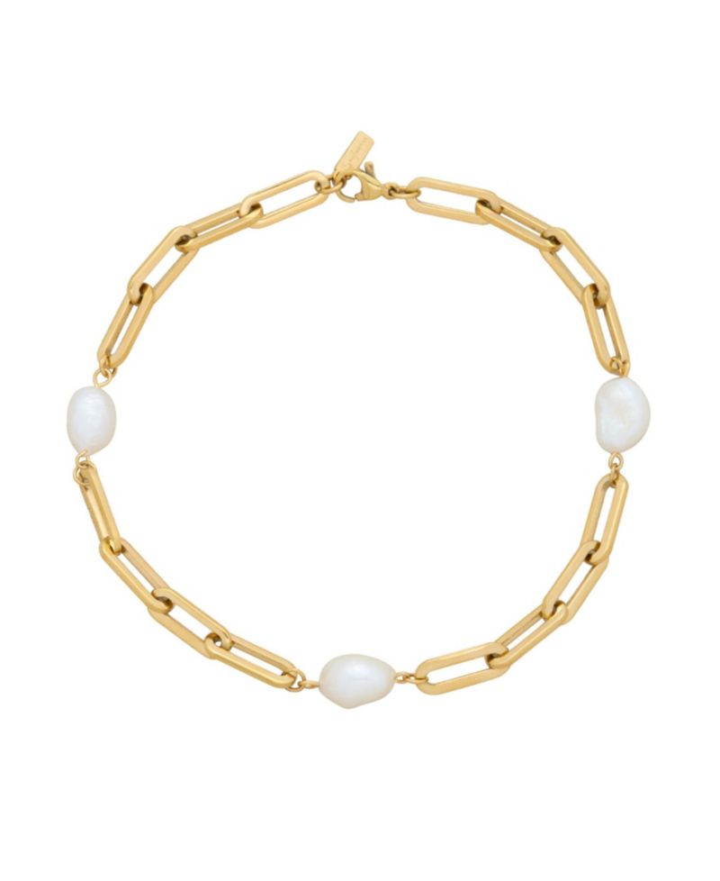Tarnish-Resistant Gold Natural Freshwater Pearl Chunky Paperclip Aviv Anklet