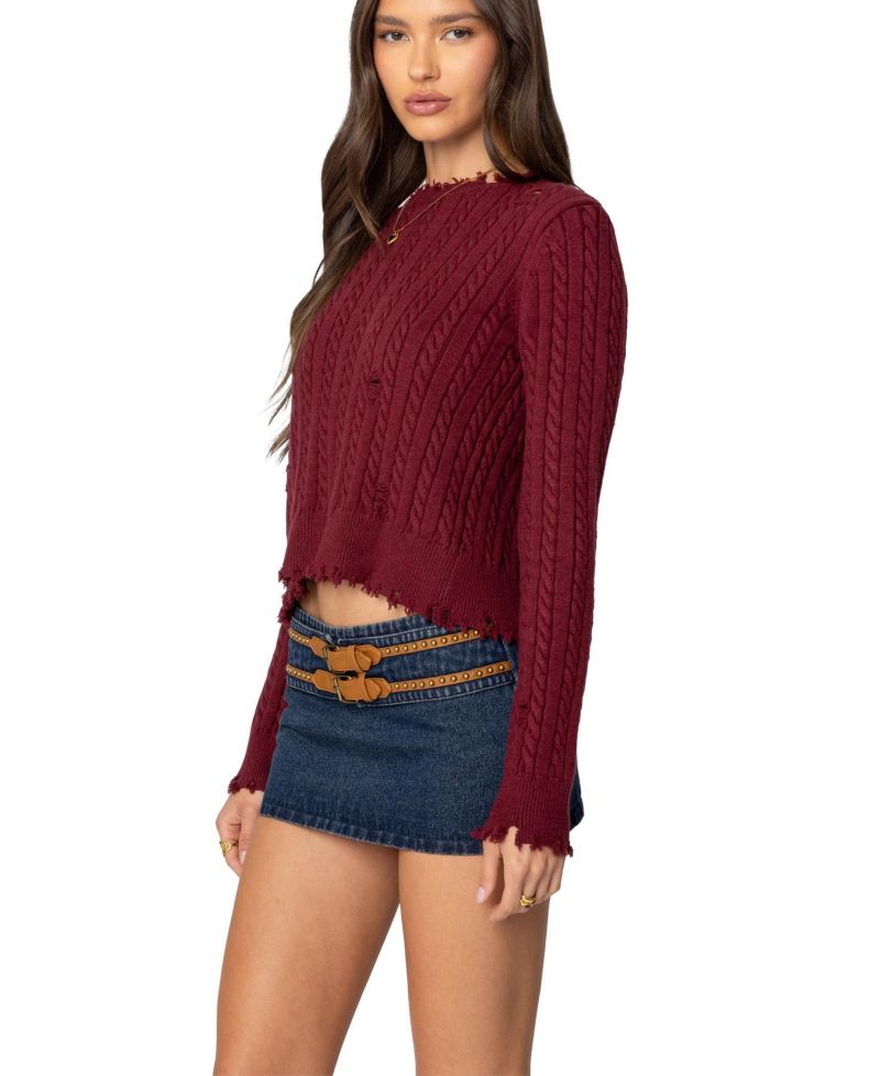 Women's Split Open Back Cable Knit Sweater