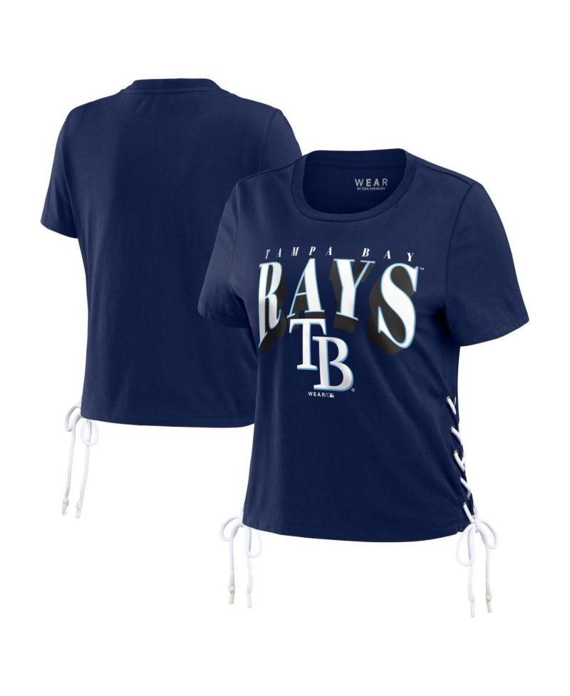 Women's Navy Tampa Bay Rays Side Lace-Up Cropped T-Shirt