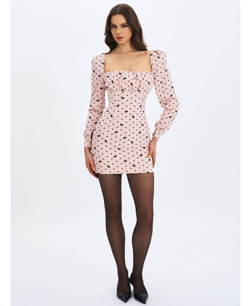 Women's Perla Baby ruched Bust Velvet-Embossed Bow Mini Dress