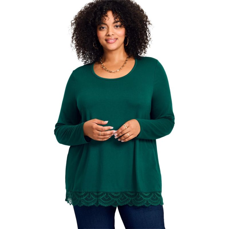 Plus Size Lace Hem Crewneck Tunic