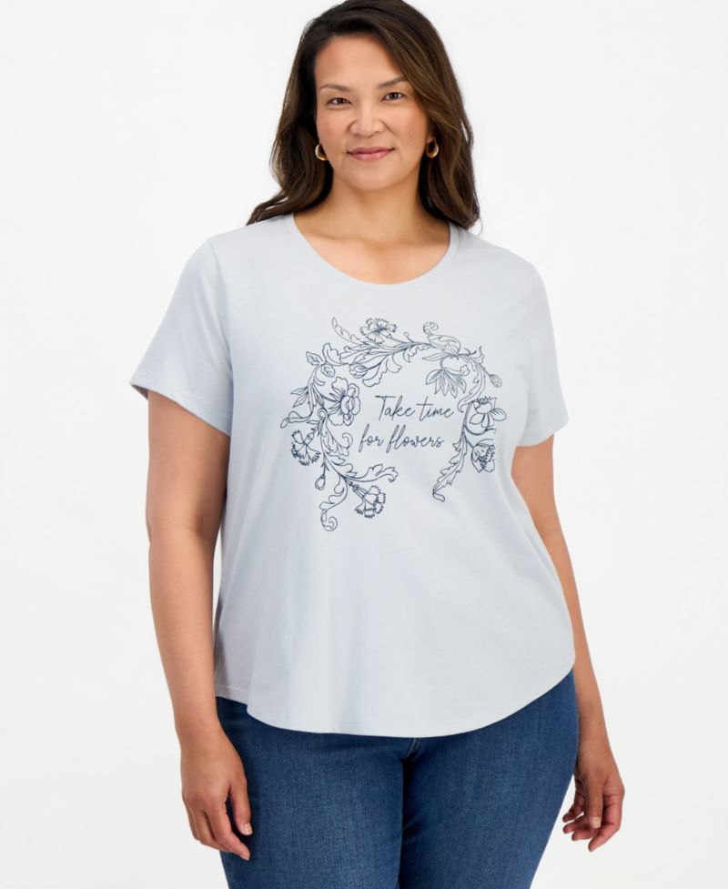 Plus Size Printed Short-Sleeve Crewneck Tee