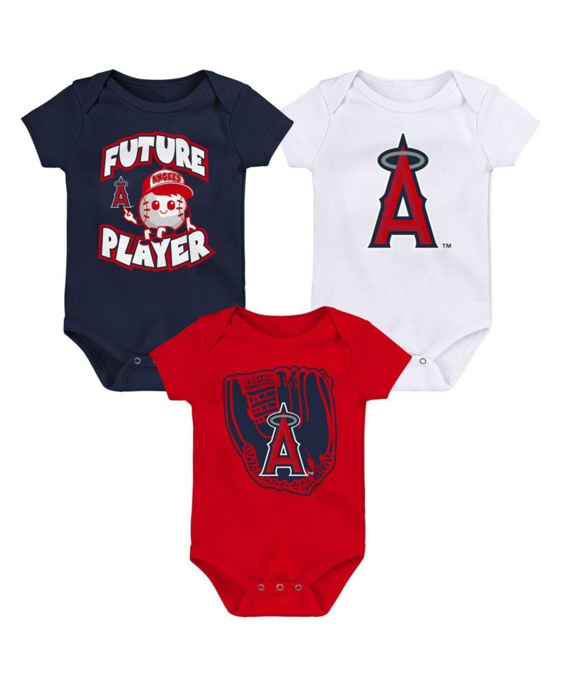 Newborn and Infant Boys and Girls Navy, Red, White Los Angeles Angels Minor League Player Three-Pack Bodysuit Set