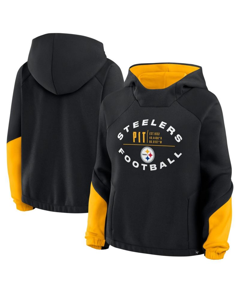 Women's Black Pittsburgh Steelers Oversized Redzone Bubble Screen Pullover Hoodie