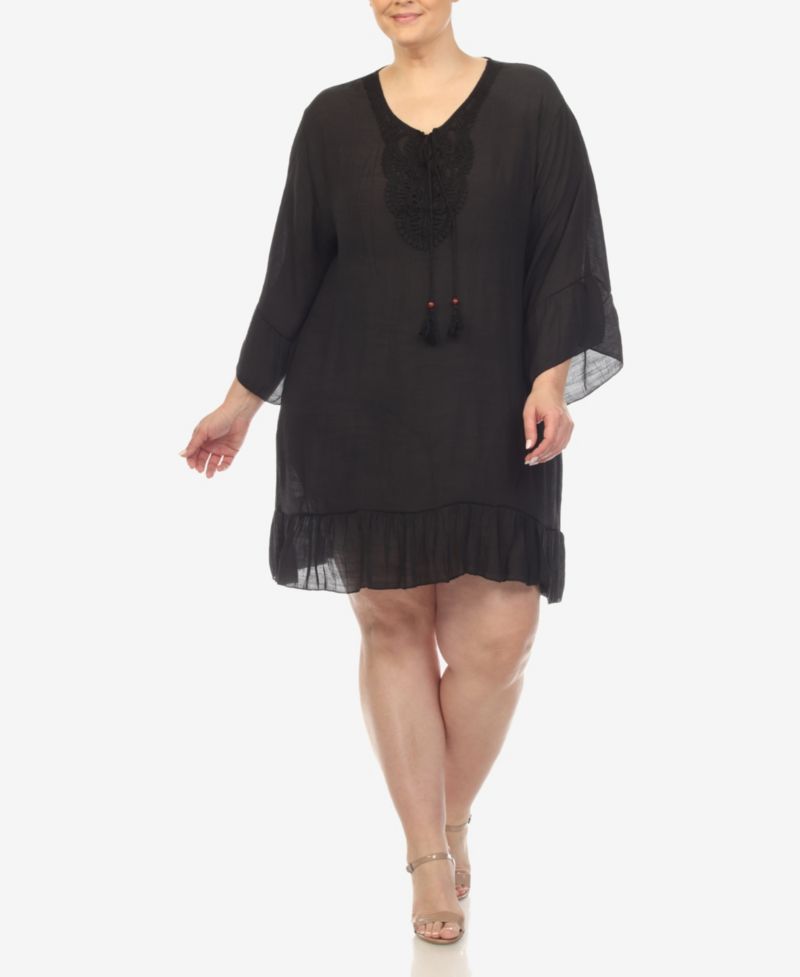 Plus Size Sheer Embroidered Knee Length Cover Up Dress