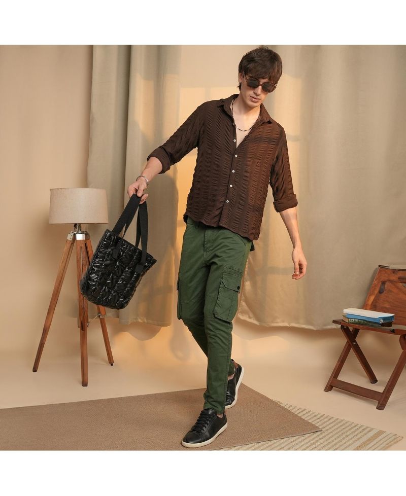 Men's Chocolate Brown Chunky-Seersucker Shirt