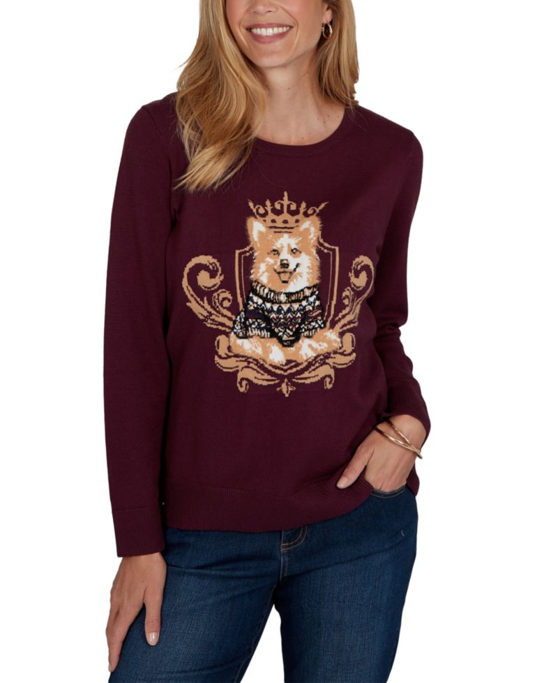 Petite Corgi-Graphic Scoop Neck Pullover