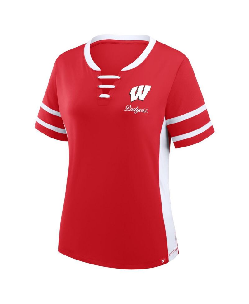 Women's Red/White Wisconsin Badgers Be Fearless Athena Lace-Up T-Shirt