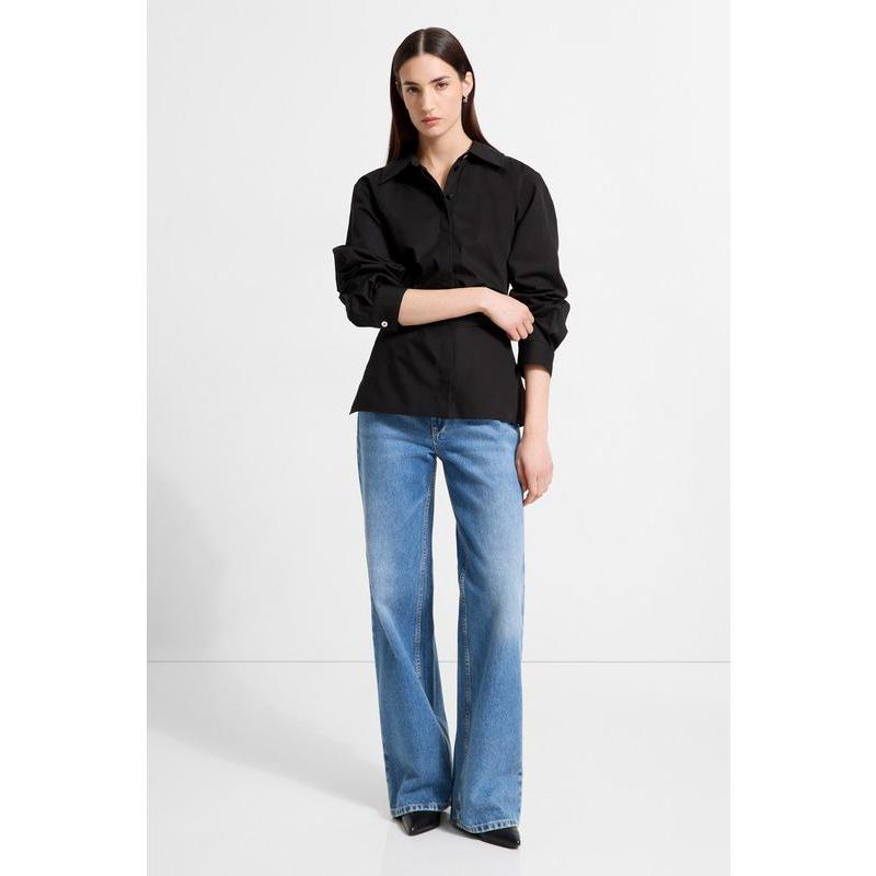 Women's Ellory Relaxed Cotton Poplin Shirt with Tie Waist and Side Slits