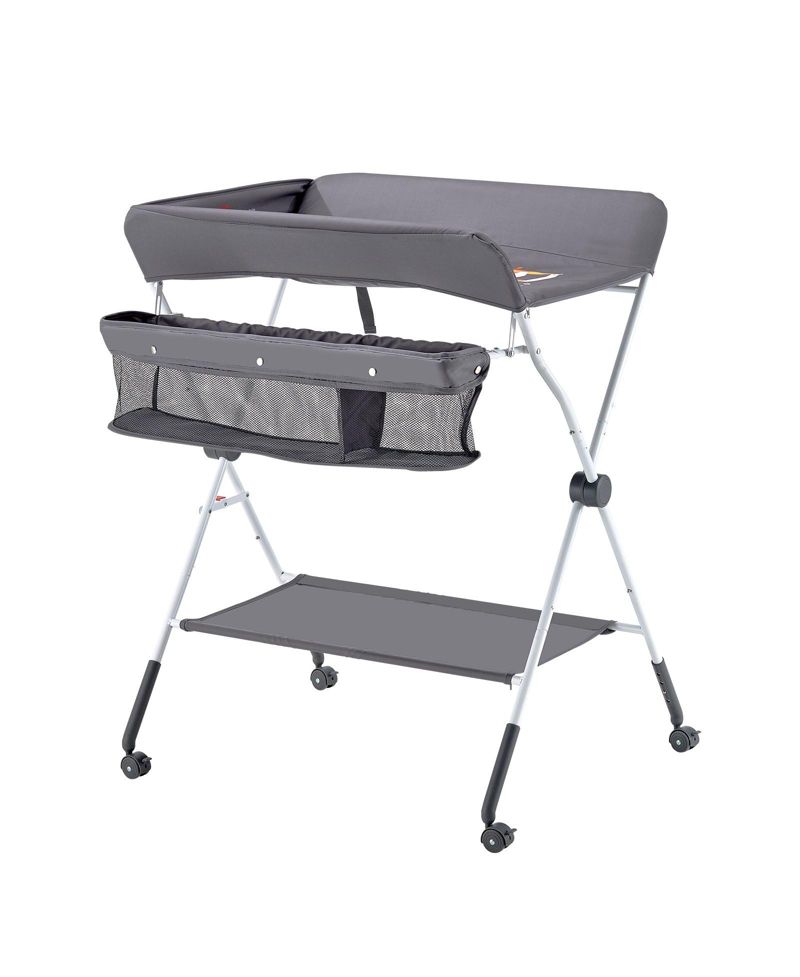 Foldable Baby Changing Table with Wheels and Side Basket