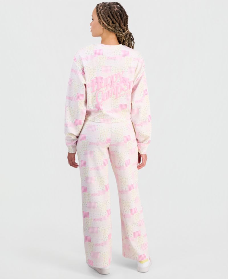 Juniors' High-Rise Patchwork Print Sweatpants
