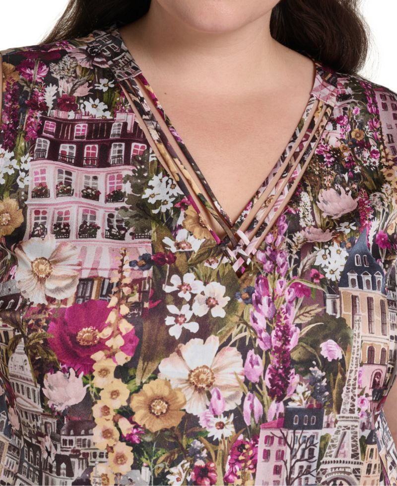 Plus Size Graphic-Print V-Neck Blouse