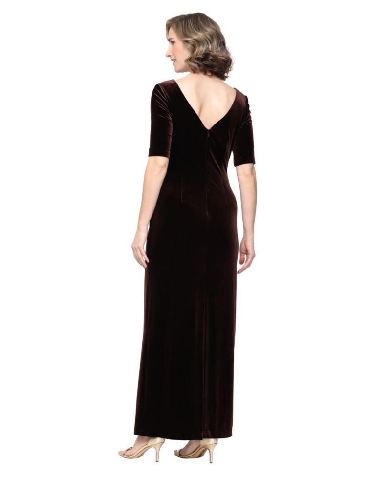 Women's Velvet Ruched-Waist Boat-Neck Dress