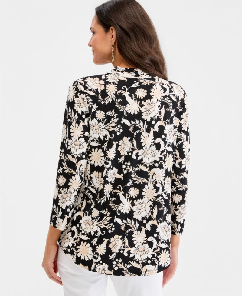 Women's Printed 3/4 Sleeve V-Neck Knit Top