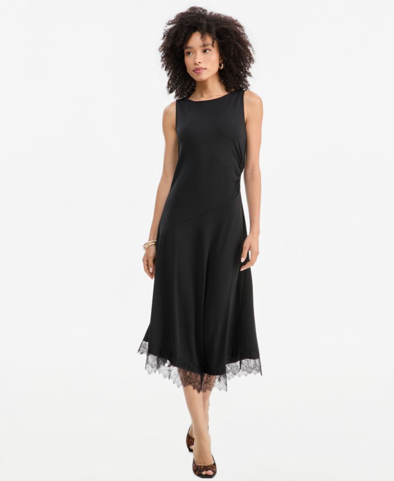 Women's Lace-Trim Asymmetrical-Hem Sleeveless Midi Dress