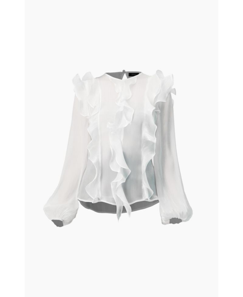 Women's Long Sleeve Sheer Blouse with Ruffle Detail