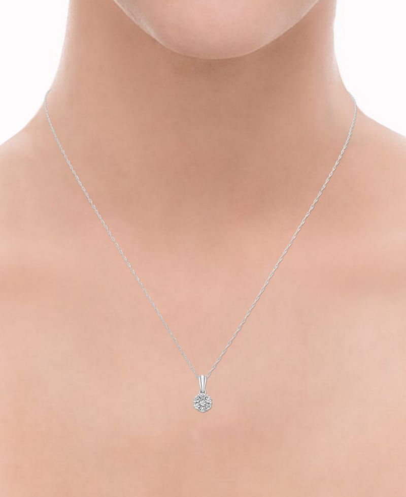 Diamond Cluster Pendant Necklace (1/4 ct. t.w.) in 14k White Gold