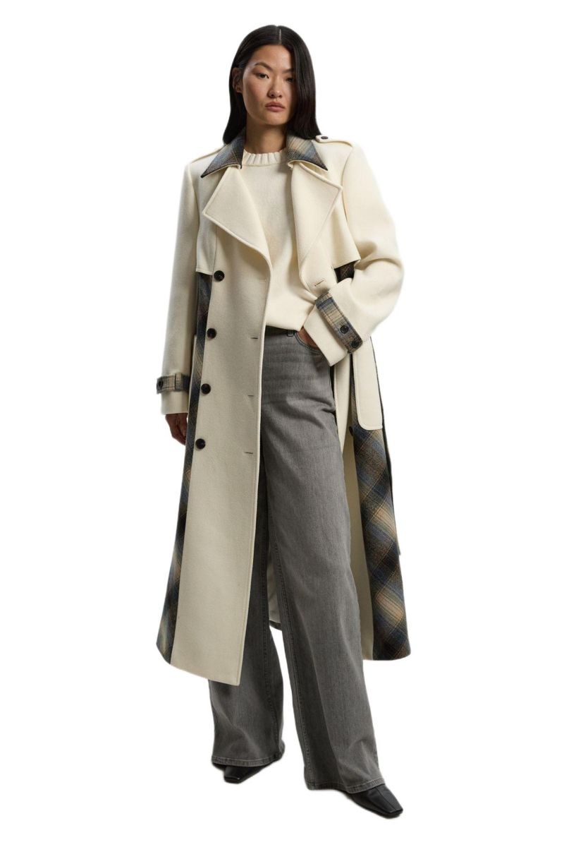 Women's Wool Check Trench Midi Coat