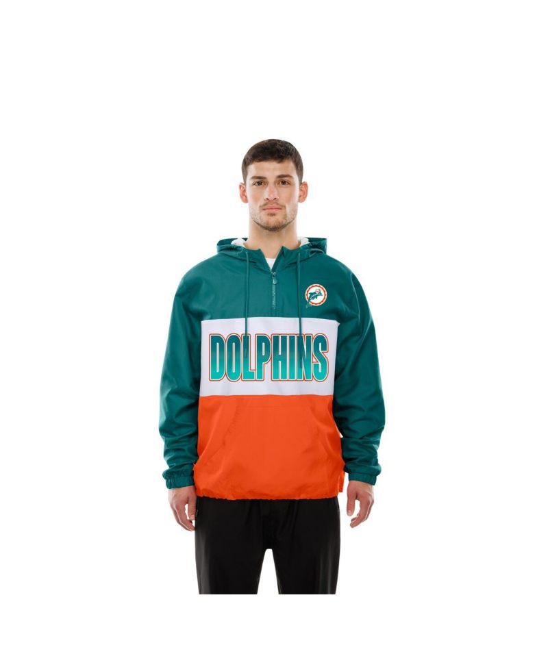 Men's Aqua Miami Dolphins Ripstop Quarter-Zip Hooded Windbreaker