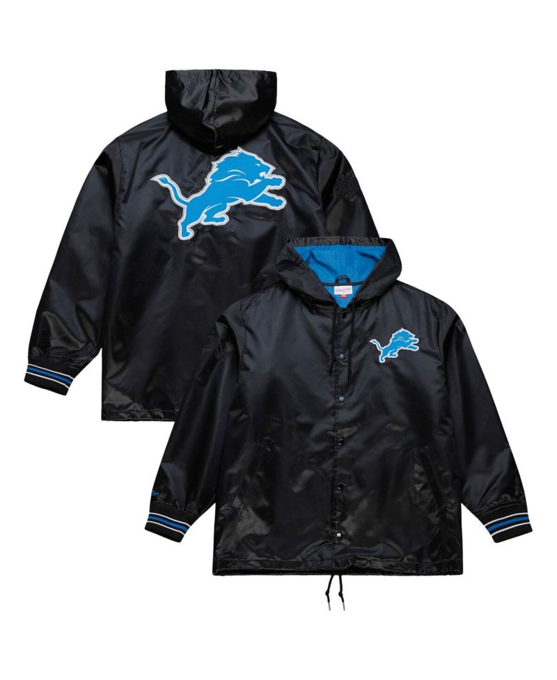 Men's Black Detroit Lions Downtown Satin Full-Snap Jacket