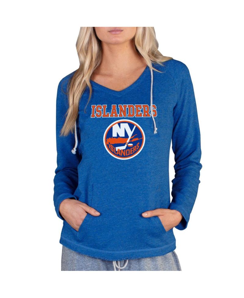 Women's Royal New York Islanders Mainstream Terry Tri-Blend Long Sleeve Hooded Top